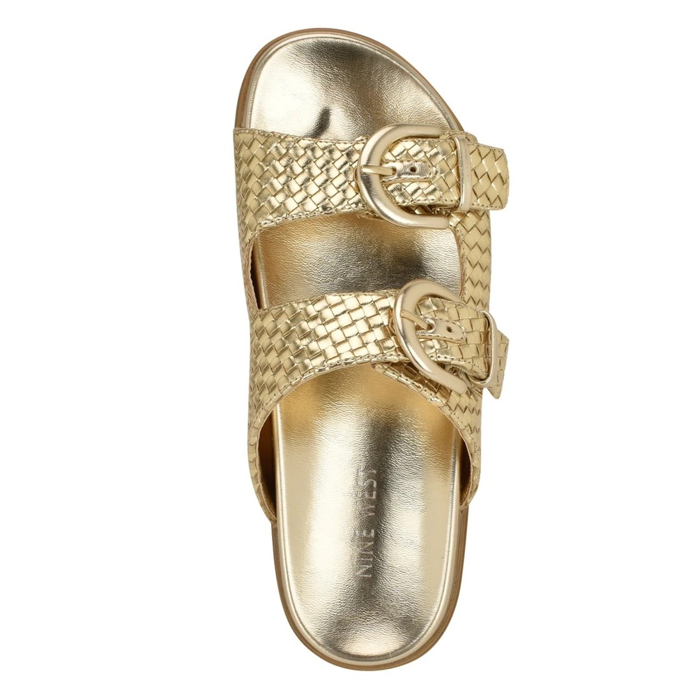 Nine West Gold Braided Buckle Slide Sandals - Picture 2 of 5